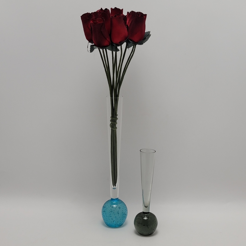 2 Bubble Balls Bullicante Controlled Glass Bud Base Vase Wt 12 Dried Red Roses